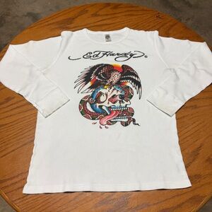 Ed Hardy White Long Sleeve with Colorful Graphic